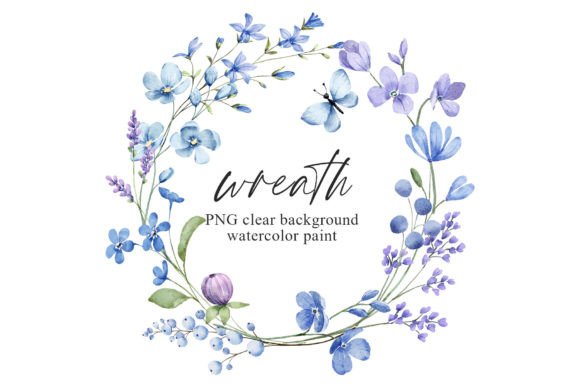 Blue Watercolor Wreath Illustrations for Branding