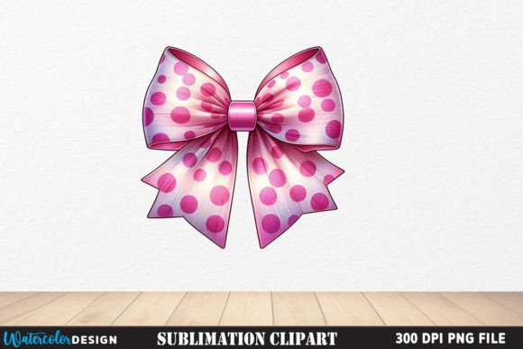 Coquette Pink Bow Polka Dot Watercolor Illustrations