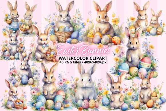 Cute Easter Bunny Eggs Watercolor PNG: Illustrations Review