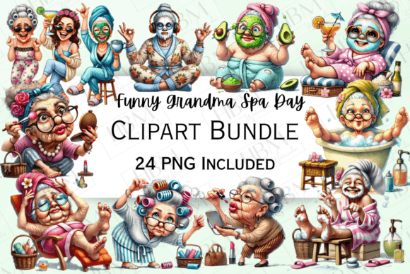 Funny Watercolor Grandma Spa Day Illustrations Review
