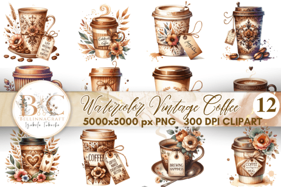 Vintage Coffee Clipart: Illustrations for Digital Sales