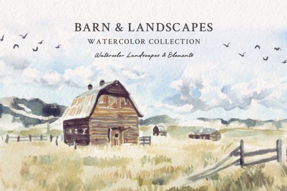 Watercolor Barn Landscapes Illustrations Review