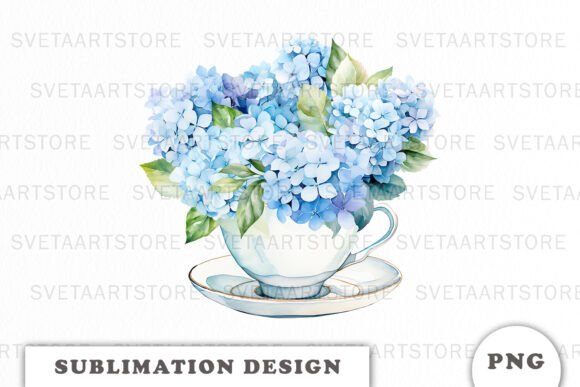 Watercolor Blue Hydrangea Png for Editorial Illustrations
