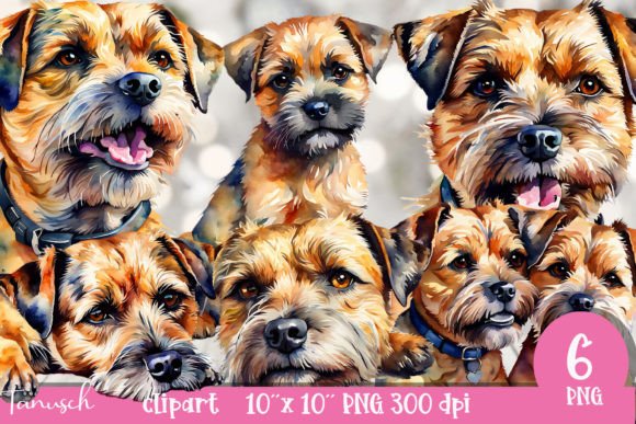 Watercolor Border Terrier Clipart PNG Illustrations