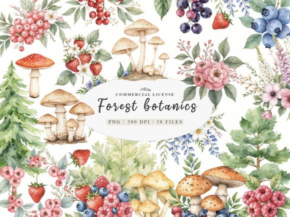 Watercolor Botanical Forest Wildflower Illustrations