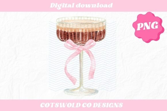 Watercolor Espresso Martini Bow PNG in Illustrations