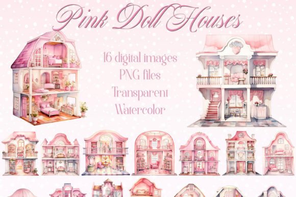 Watercolor Pink Doll Houses Illustrations Review
