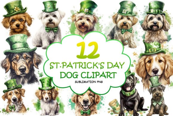 Watercolor St.Patrick s Day Dog PNG Illustrations