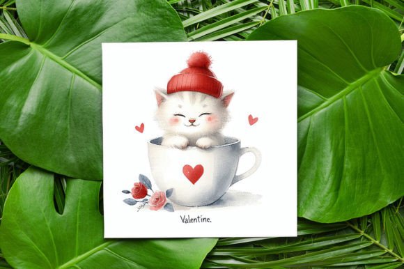 Watercolor Valentine's Cute Cat: A Stitch Test
