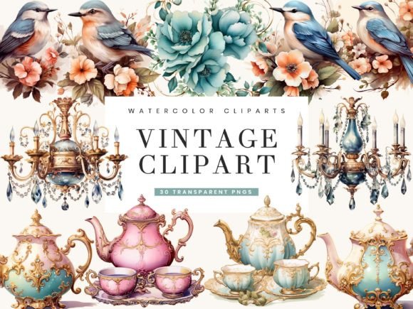 Watercolor Vintage Clipart Bundle: Illustrations for Crafters