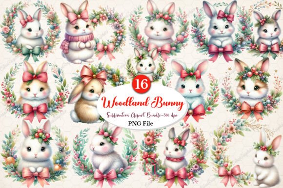 Watercolor Woodland Bunny Clipart Bundle Illustrations